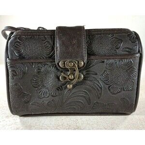 Brown Faux Leather Handbag with Eyehook Fastener